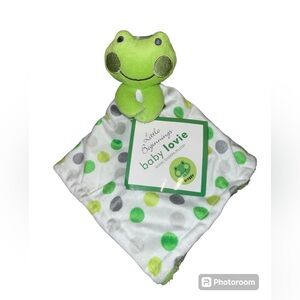 Little Beginnings Frog Baby Lovey Security Blanket Polka Dots Green Gray White